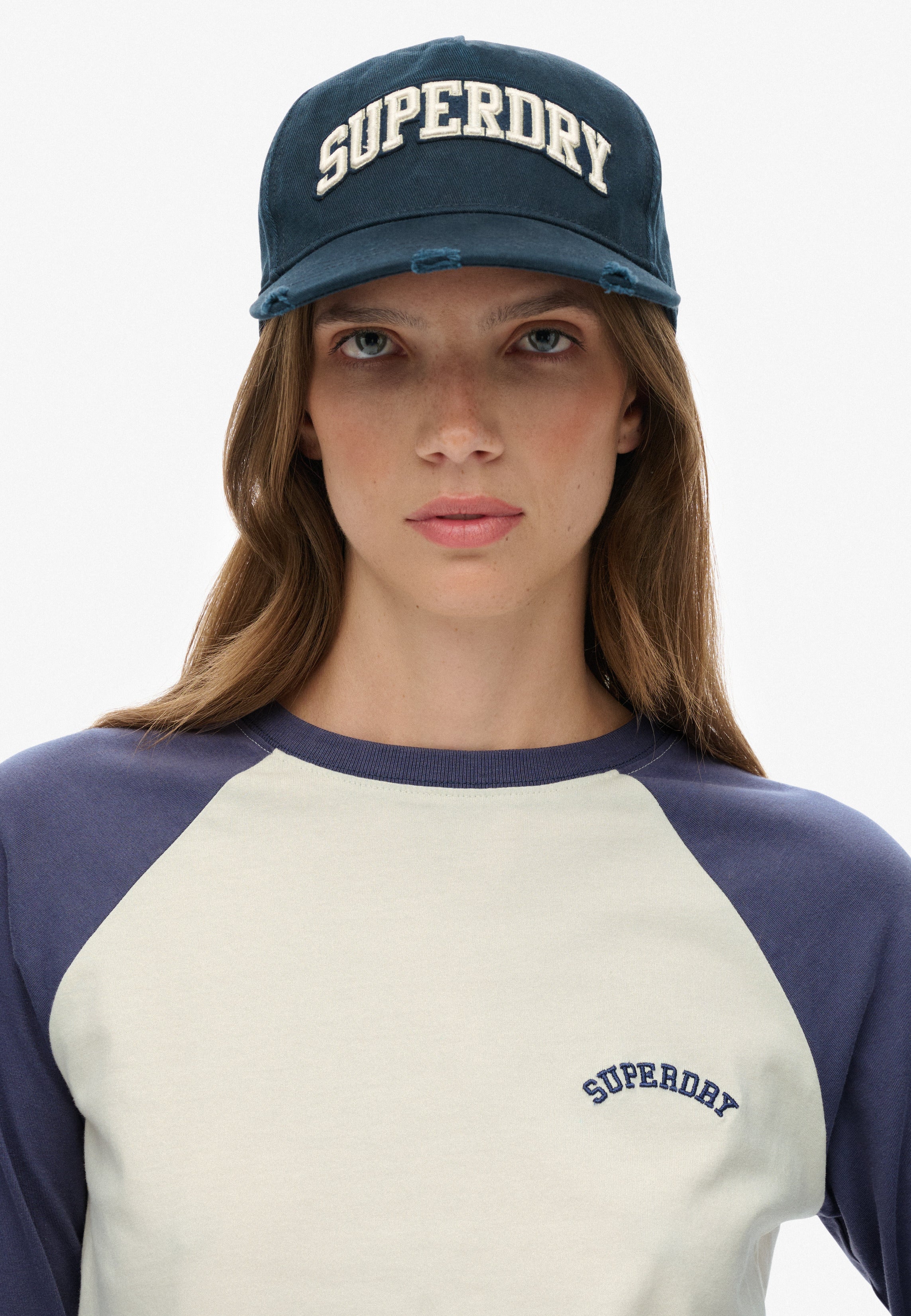 Varsity Logo Trucker Cap — Deep Navy Ecru