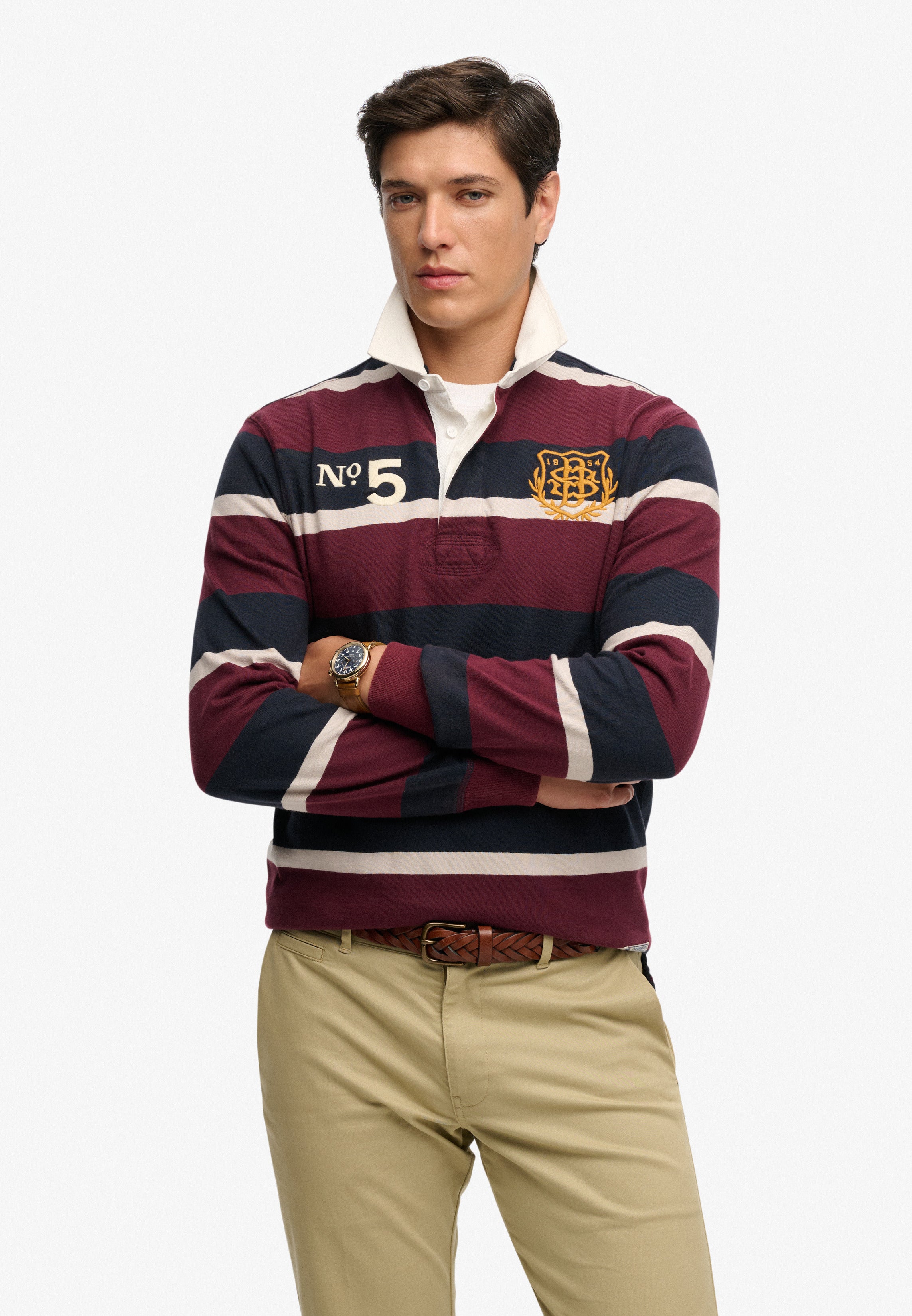 Double Emblem Stripe Rugby — Port Navy Stripe