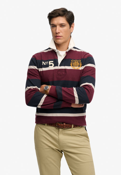 Double Emblem Stripe Rugby — Port Navy Stripe