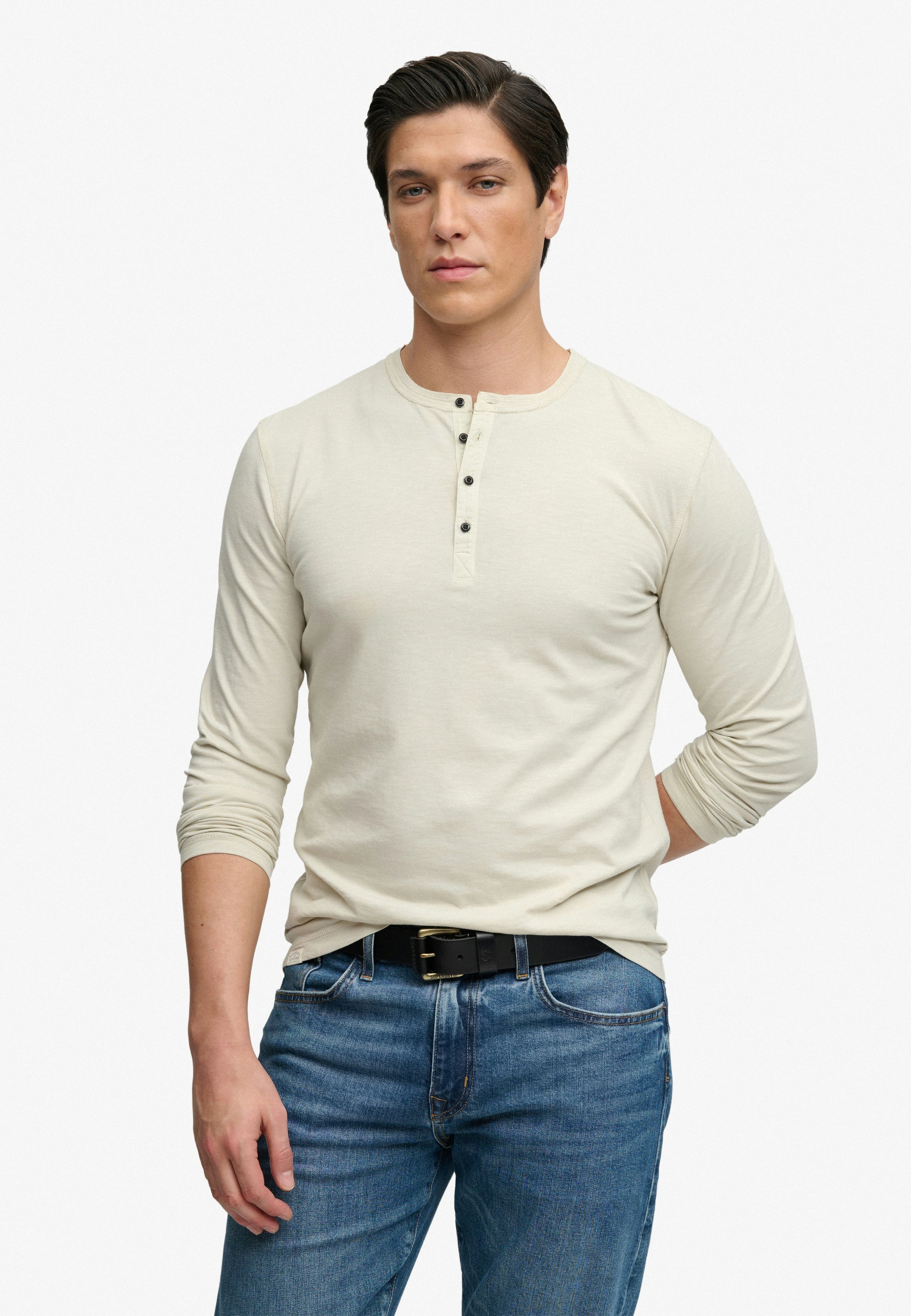 Slub Ls Jersey Grandad Top — Rainy Day Grey