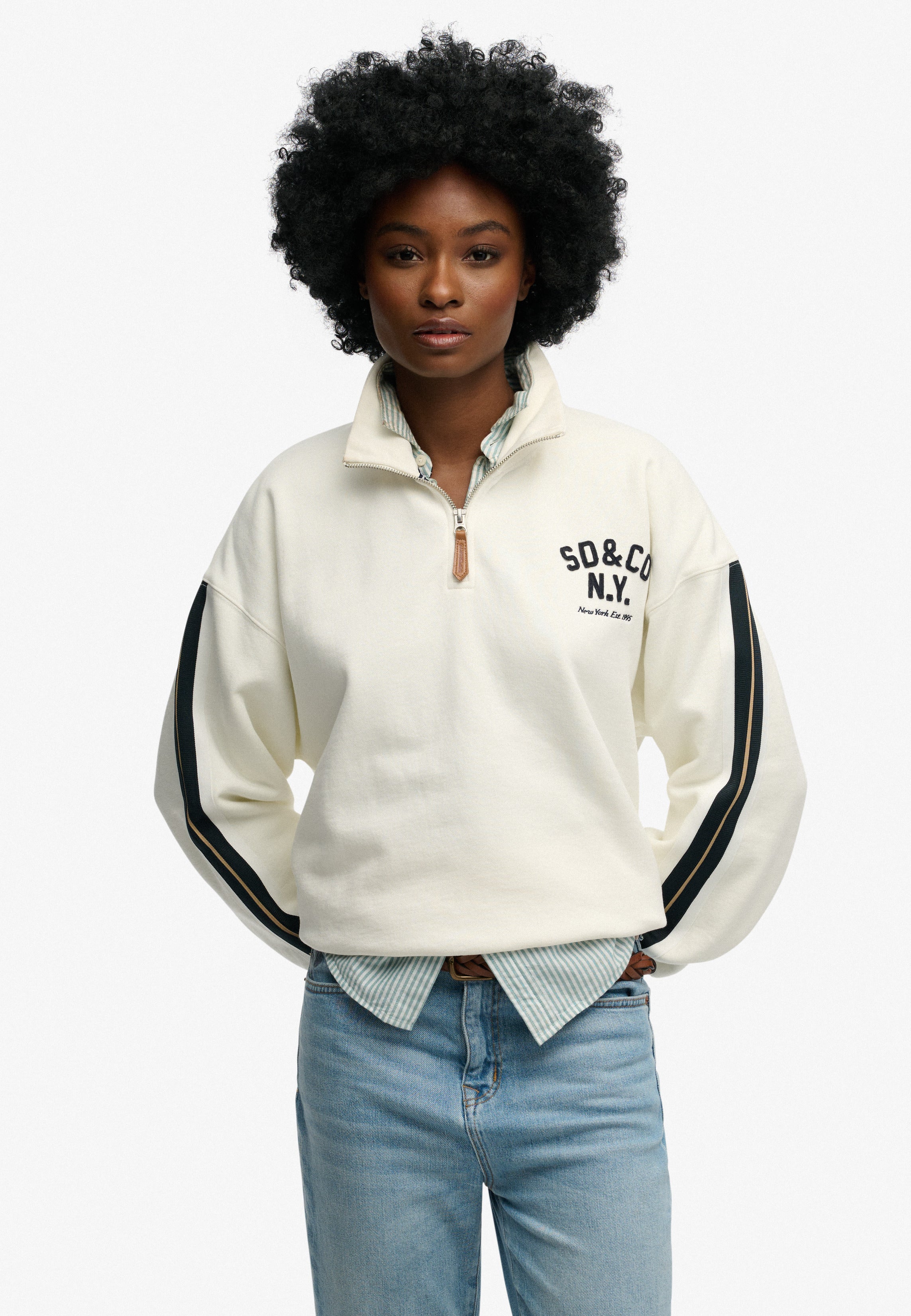 Country Club Applique Half Zip — Cream