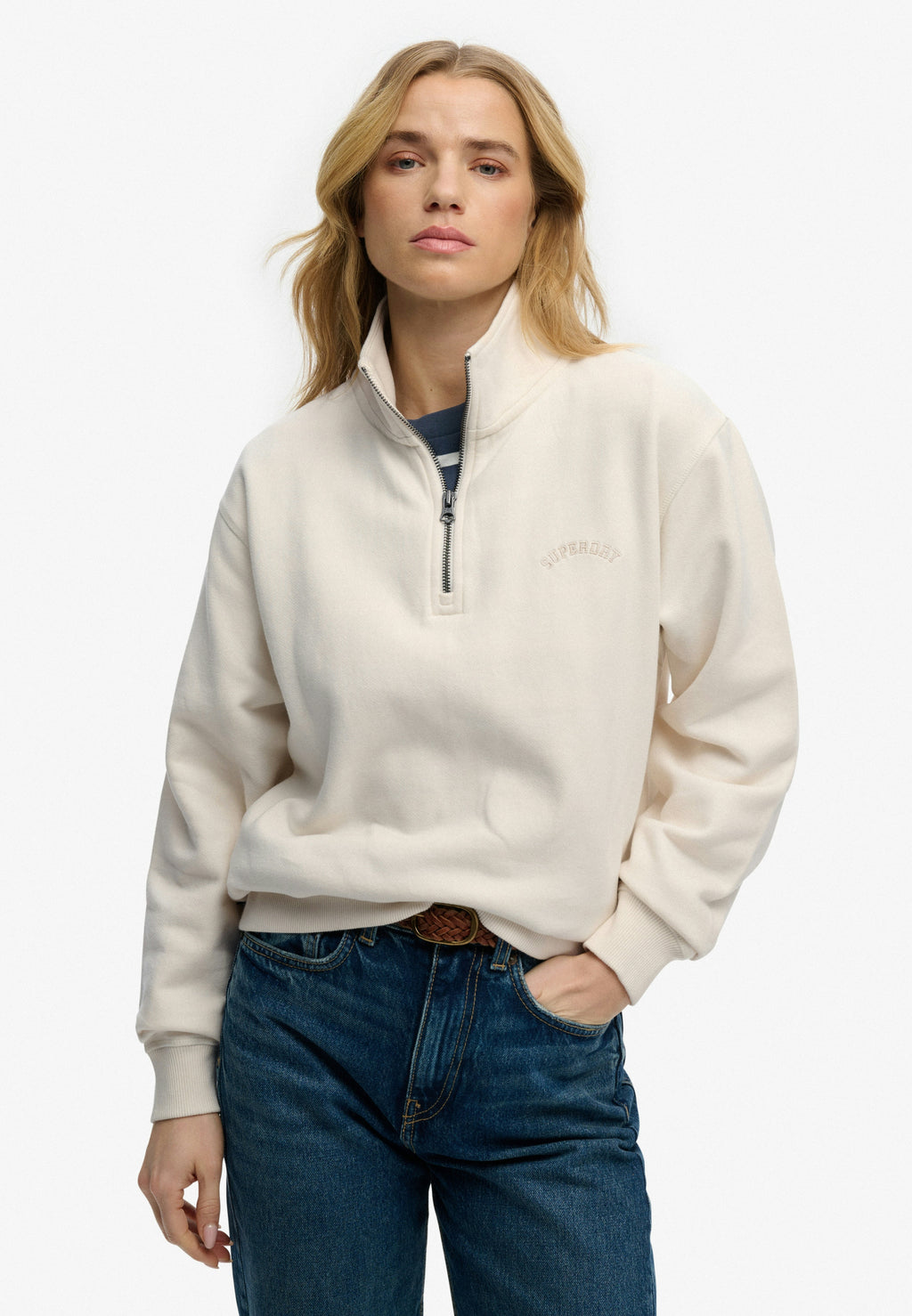 Essential Logo Half Zip — Desert Bone Off White