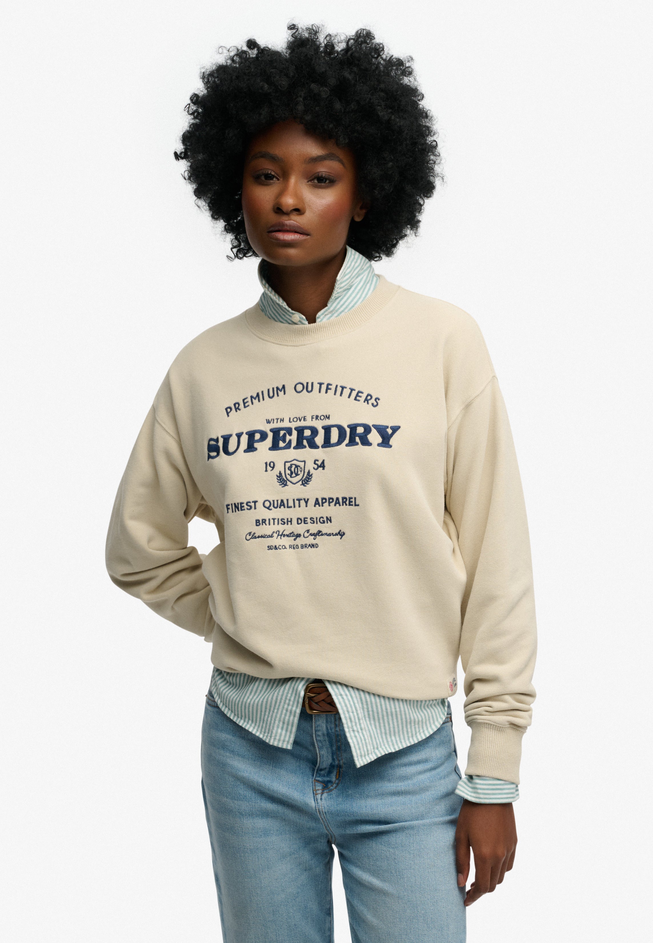 Luxe Casual Emb Loose Crew — Peyote Beige