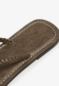Faux Leather Braided Flip Flop — Fudge Brown