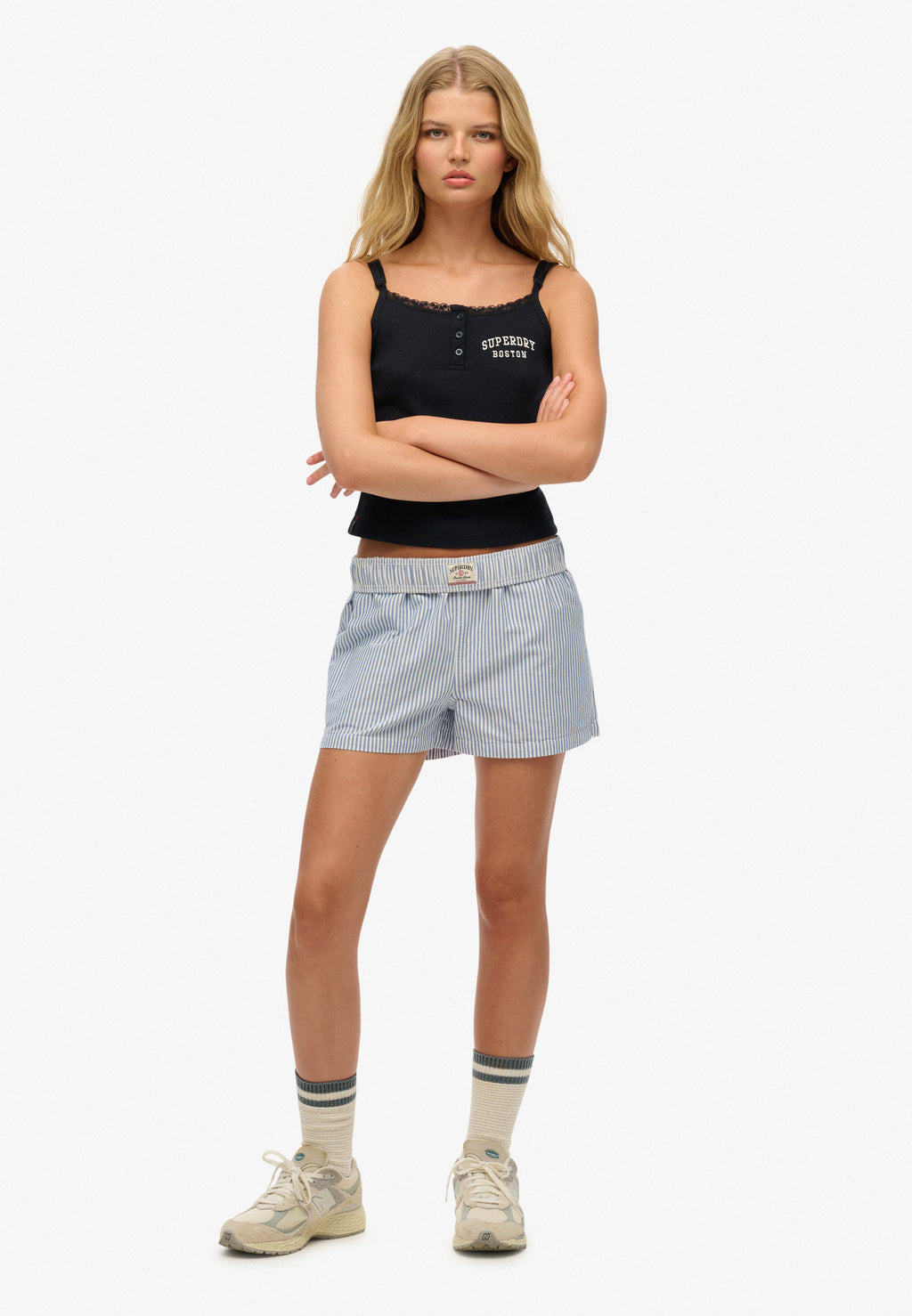 Cotton Stripe Elastic Short — Azure Blue Stripe