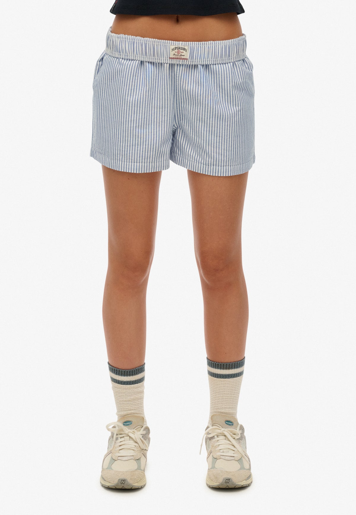 Cotton Stripe Elastic Short — Azure Blue Stripe