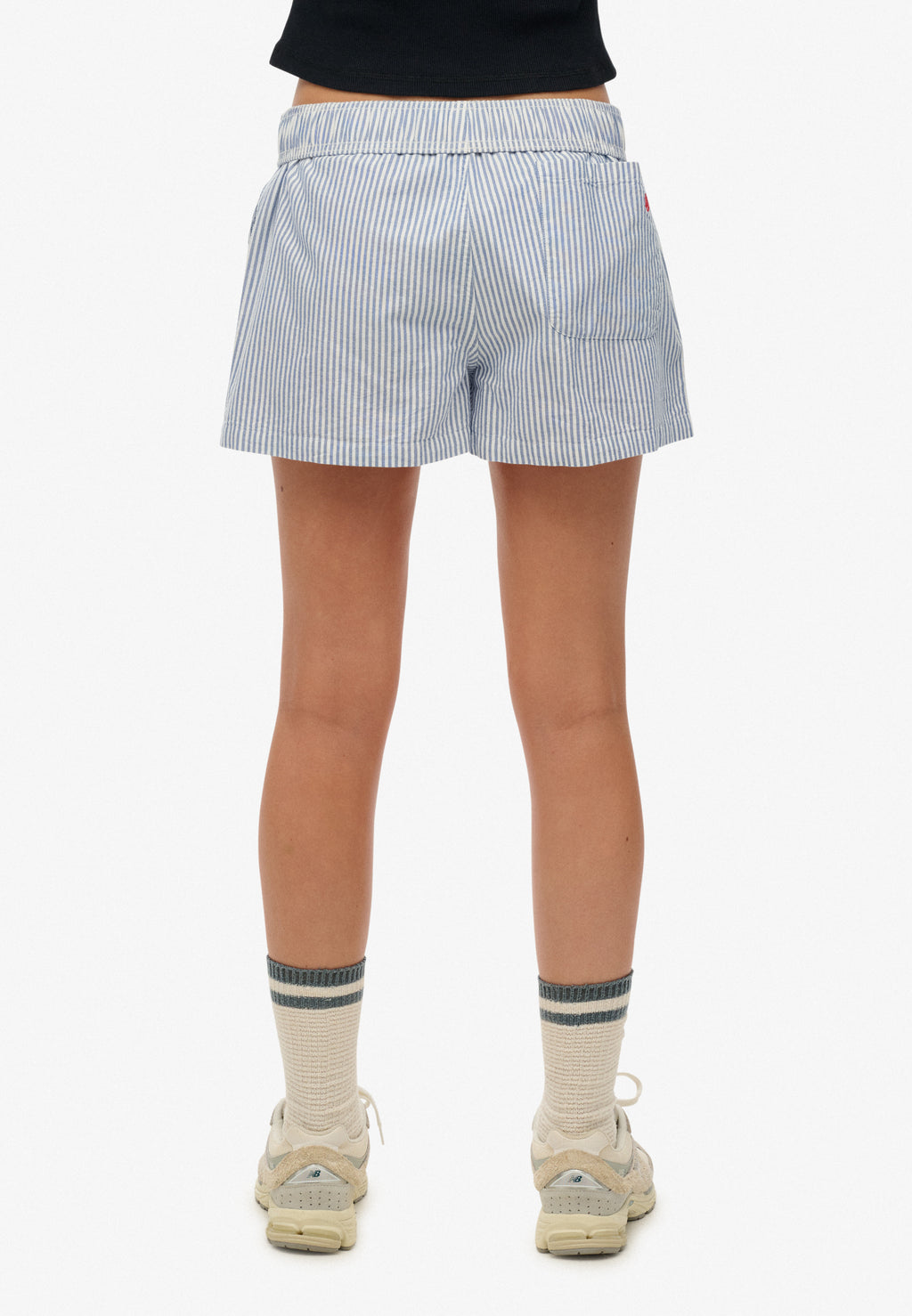 Cotton Stripe Elastic Short — Azure Blue Stripe