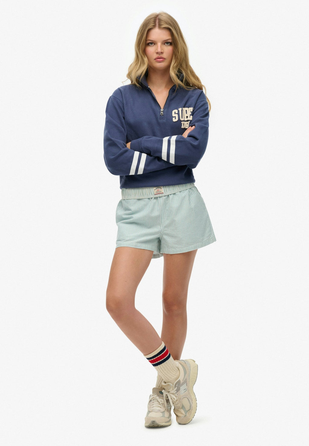 Cotton Stripe Elastic Short — Peppermint Chalk Stripe