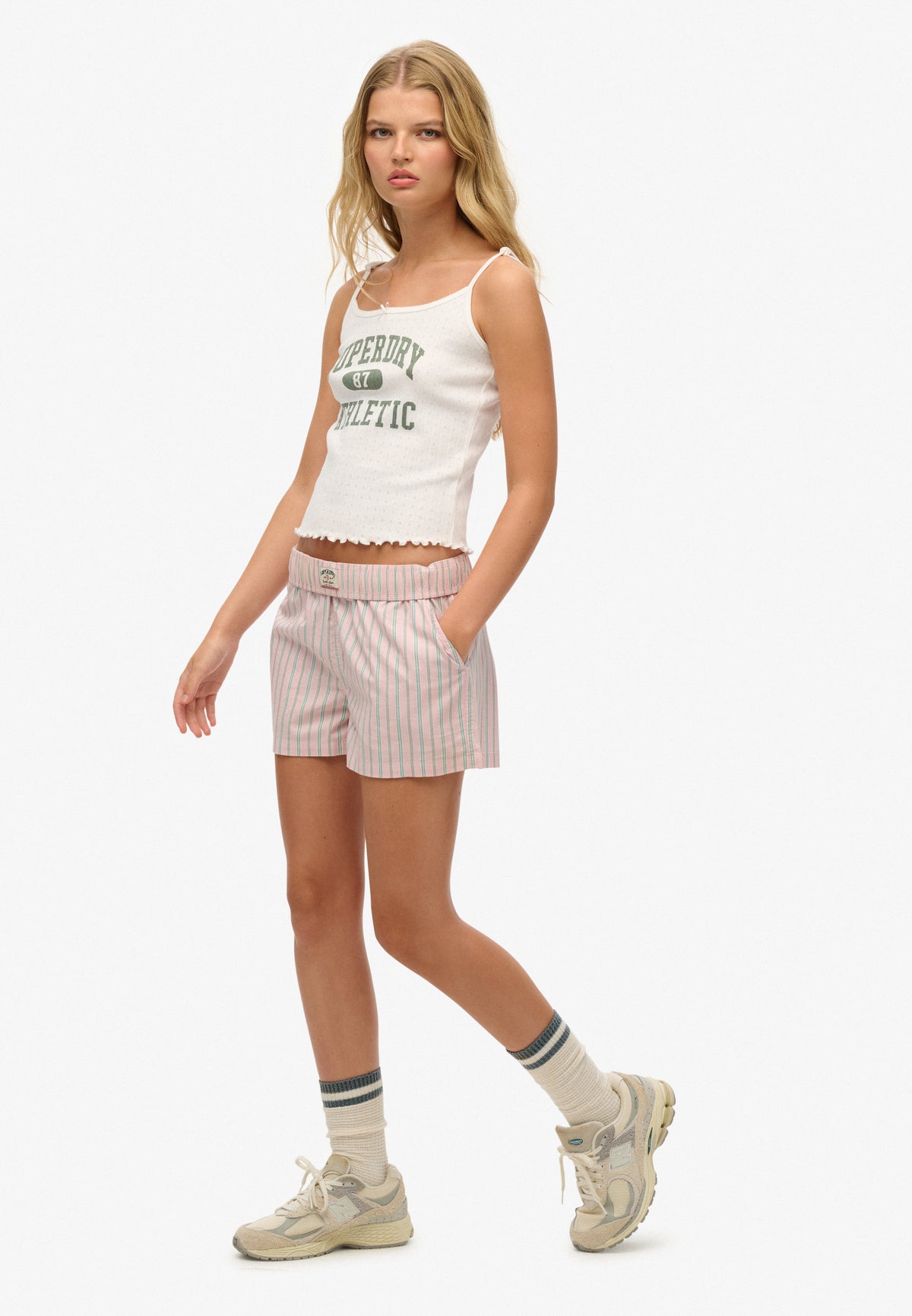 Cotton Stripe Elastic Short — Suffolk Pink Stripe