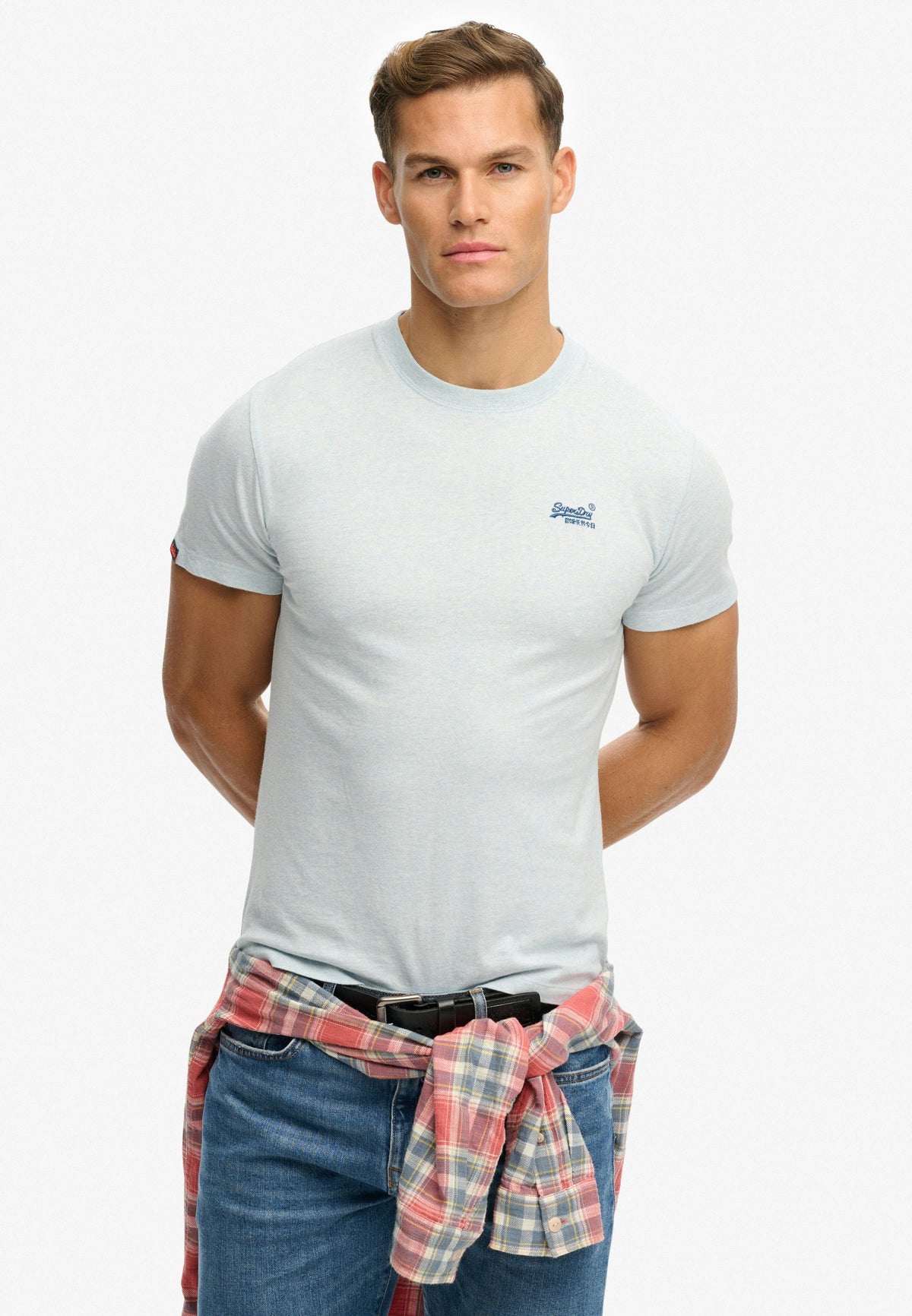 Essential Logo Emb Tee –  Icy Blue Marl/Navy