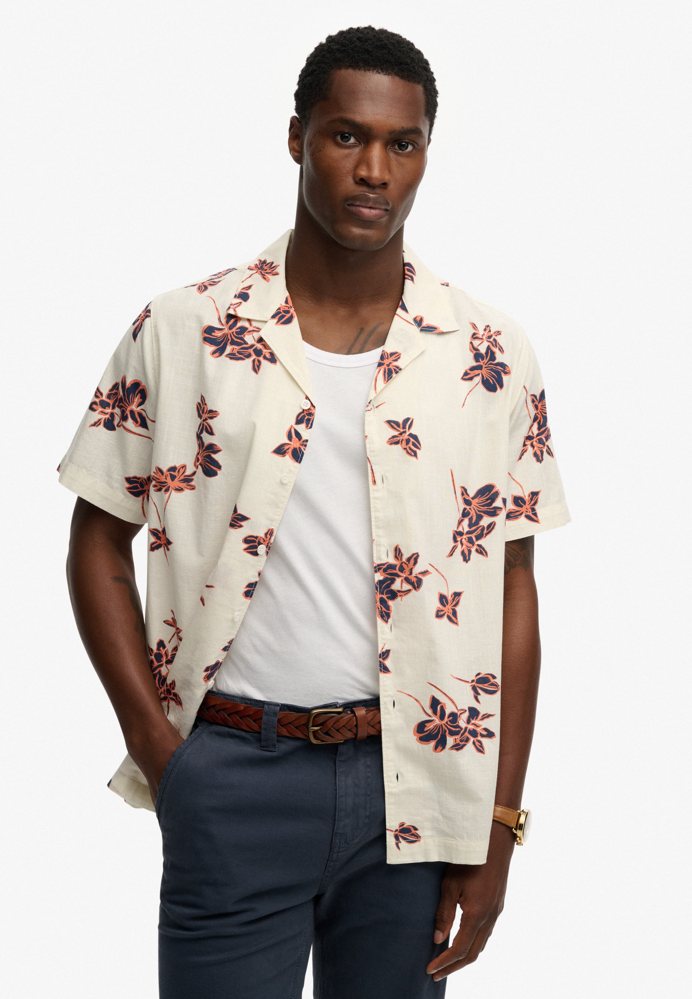 Cabana Poolside S/s Shirt — Lotus Flower Off White