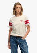 Varsity Stripe Script Tee — Cream