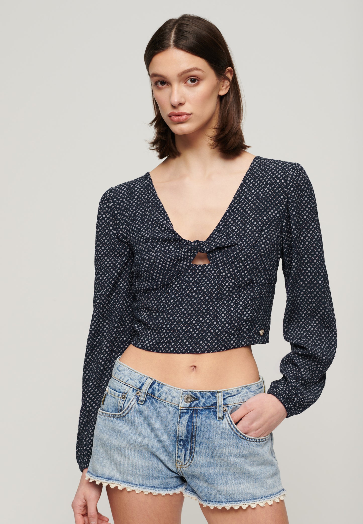 Long Sleeve Woven Crop Top