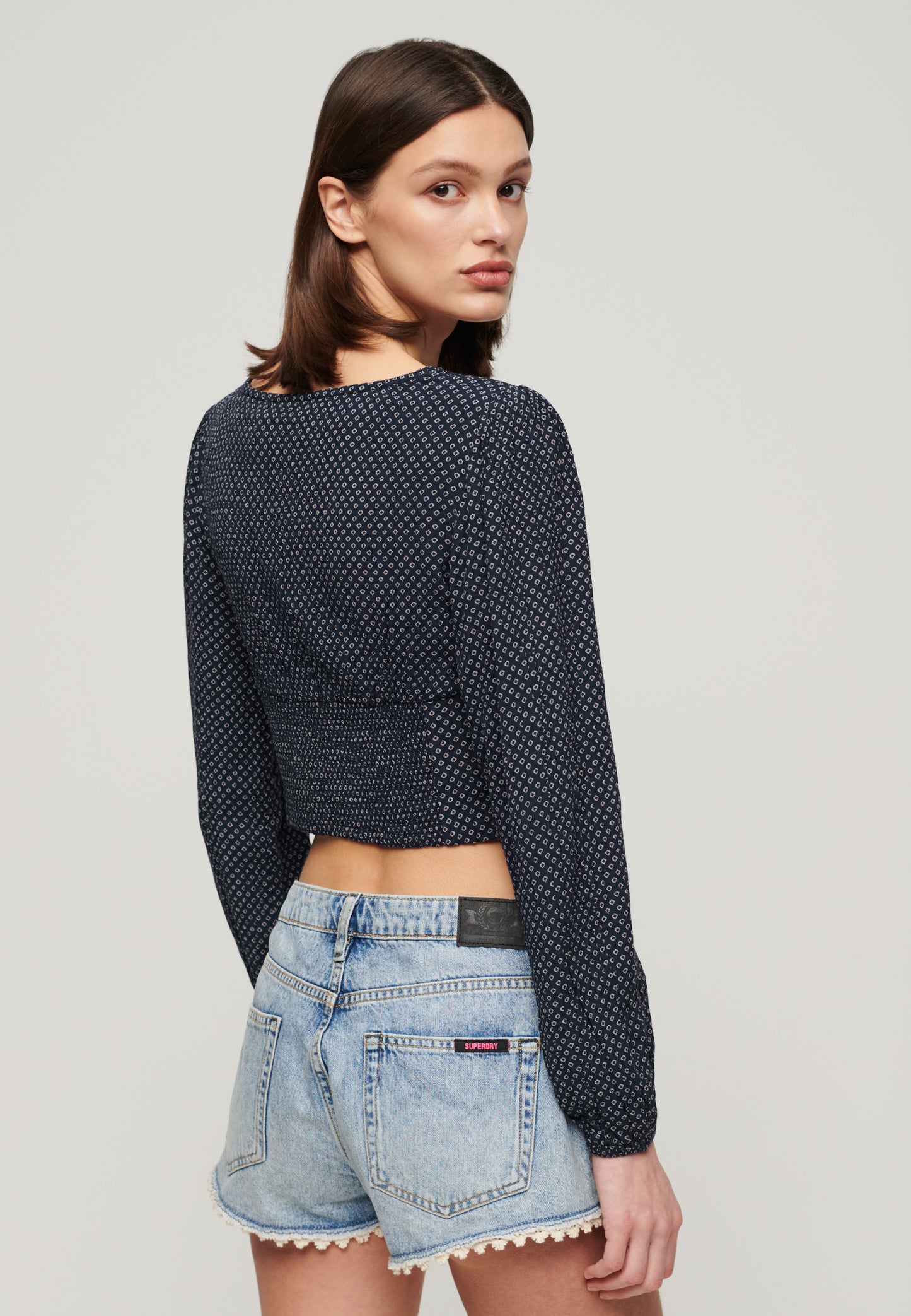 Long Sleeve Woven Crop Top (1)