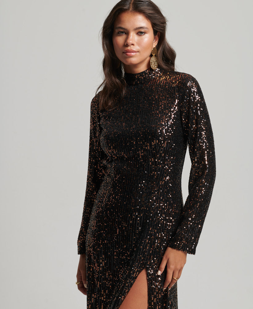 L/S Backless Sparkly Midi Dress