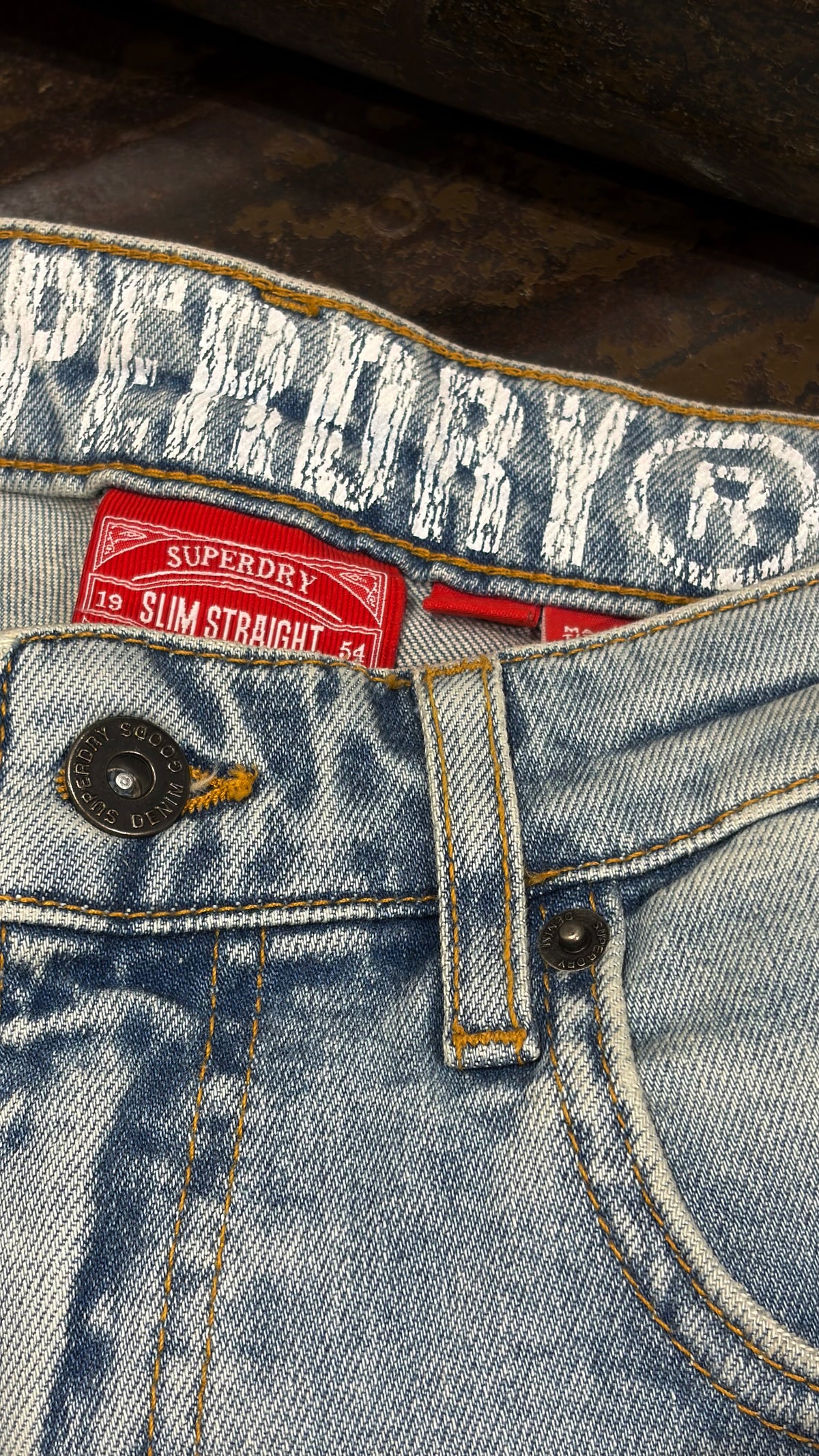 Vintage Slim Straight Jeans — Heavy Stonewash Blue